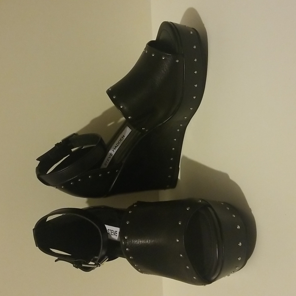 Steve Madden black wedge heels, size 6.5